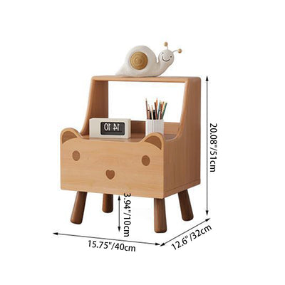 Contemporary Creative Kids Bear Shape Oak Nightstand 1-Drawer For Bedroom