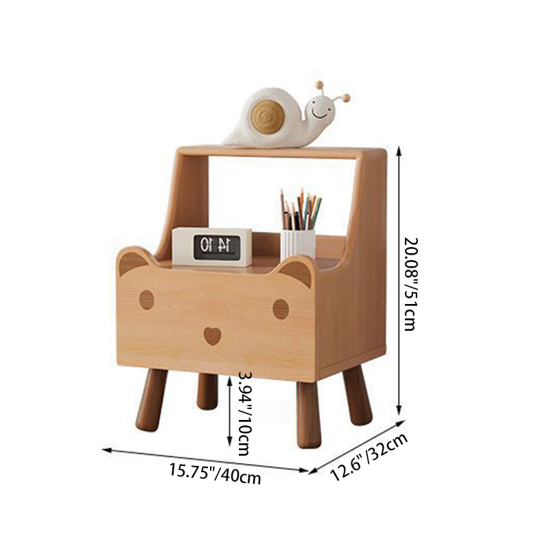 Contemporary Creative Kids Bear Shape Oak Nightstand 1-Drawer For Bedroom