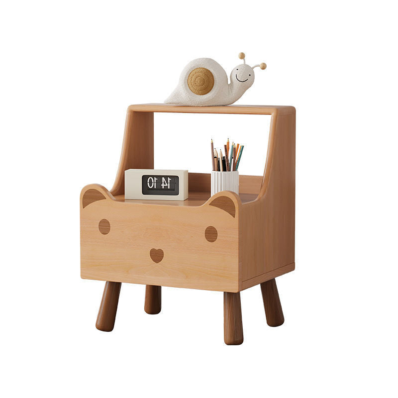 Contemporary Creative Kids Bear Shape Oak Nightstand 1-Drawer For Bedroom