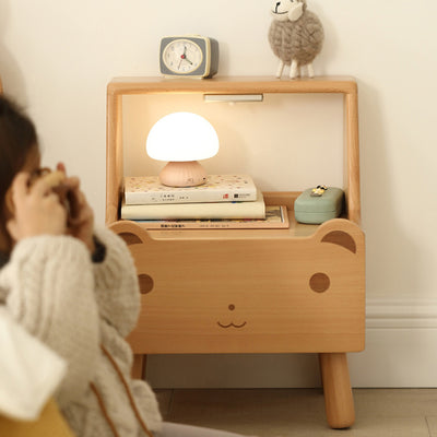 Contemporary Creative Kids Bear Shape Oak Nightstand 1-Drawer For Bedroom