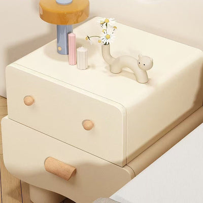 Modern Minimalist Rectangular Solid Wood Multi-layer Board Faux Leather Nightstand 2-Drawer For Bedroom