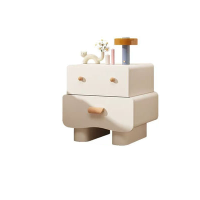 Modern Minimalist Rectangular Solid Wood Multi-layer Board Faux Leather Nightstand 2-Drawer For Bedroom