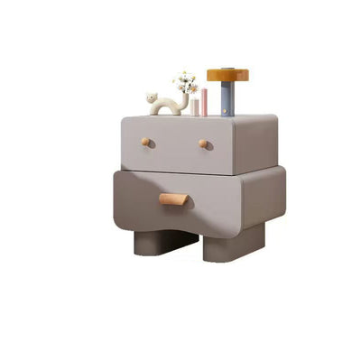 Modern Minimalist Rectangular Solid Wood Multi-layer Board Faux Leather Nightstand 2-Drawer For Bedroom