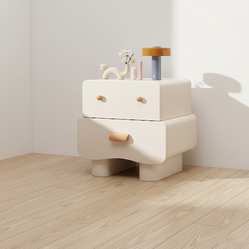 Modern Minimalist Rectangular Solid Wood Multi-layer Board Faux Leather Nightstand 2-Drawer For Bedroom