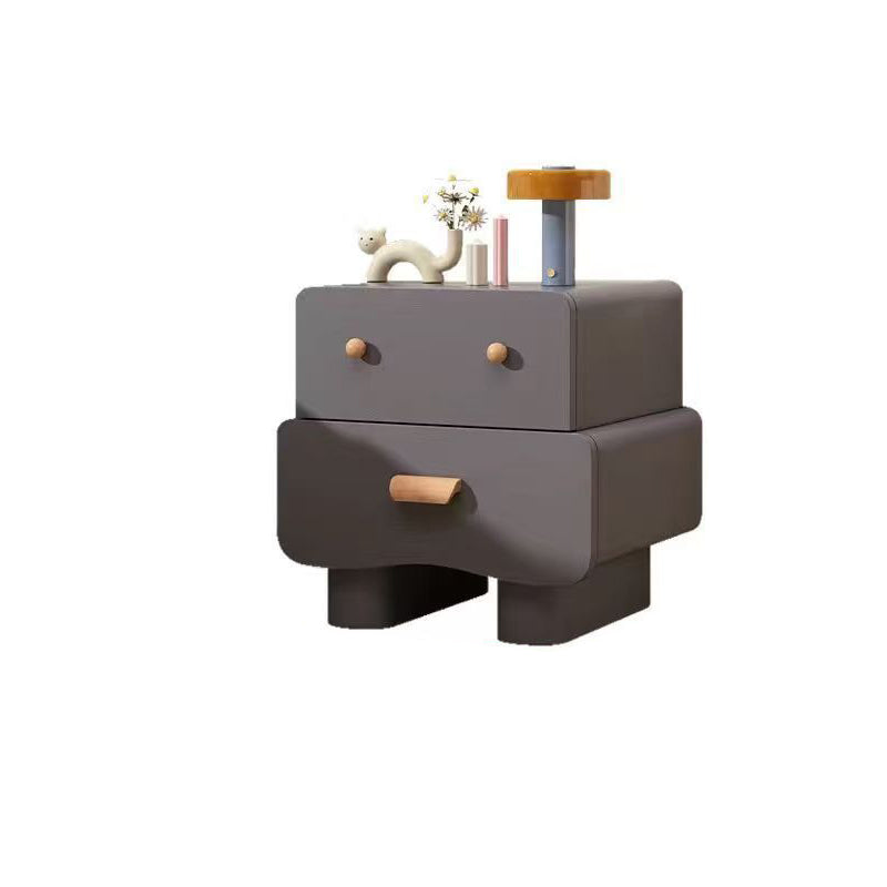 Modern Minimalist Rectangular Solid Wood Multi-layer Board Faux Leather Nightstand 2-Drawer For Bedroom