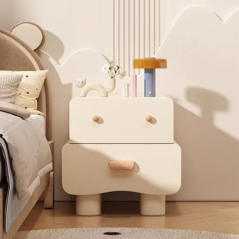 Modern Minimalist Rectangular Solid Wood Multi-layer Board Faux Leather Nightstand 2-Drawer For Bedroom