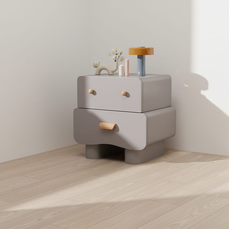 Modern Minimalist Rectangular Solid Wood Multi-layer Board Faux Leather Nightstand 2-Drawer For Bedroom