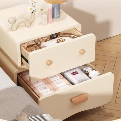 Modern Minimalist Rectangular Solid Wood Multi-layer Board Faux Leather Nightstand 2-Drawer For Bedroom