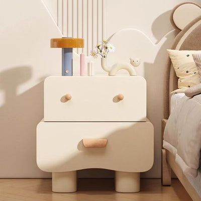 Modern Minimalist Rectangular Solid Wood Multi-layer Board Faux Leather Nightstand 2-Drawer For Bedroom