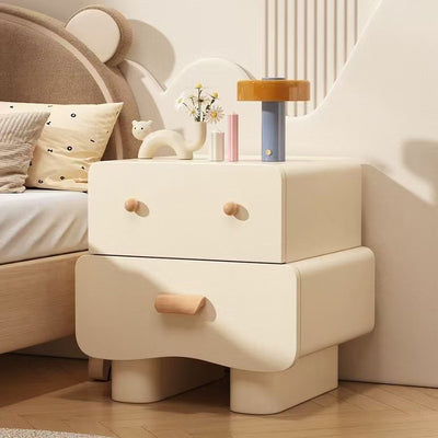 Modern Minimalist Rectangular Solid Wood Multi-layer Board Faux Leather Nightstand 2-Drawer For Bedroom