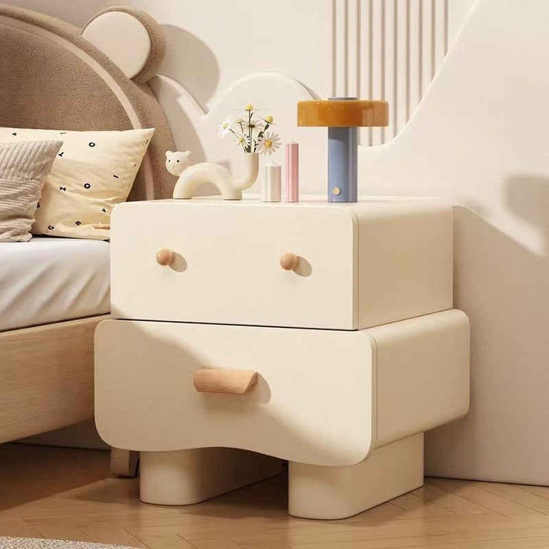 Modern Minimalist Rectangular Solid Wood Multi-layer Board Faux Leather Nightstand 2-Drawer For Bedroom