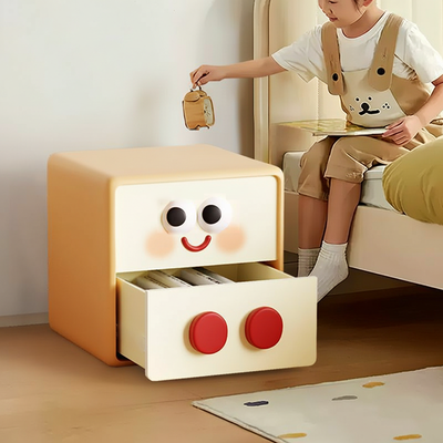 Contemporary Creative Kids Toast Shape Resin MDF Nightstand 2-Drawer For Bedroom