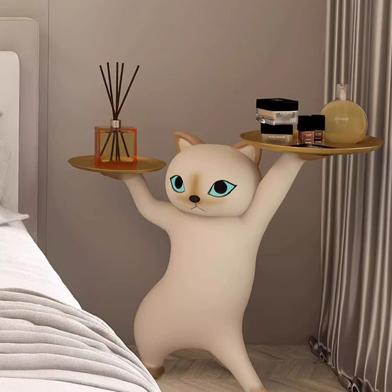 Contemporary Creative Cat Shape Glass Resin Side Table 1-Tier For Living Room