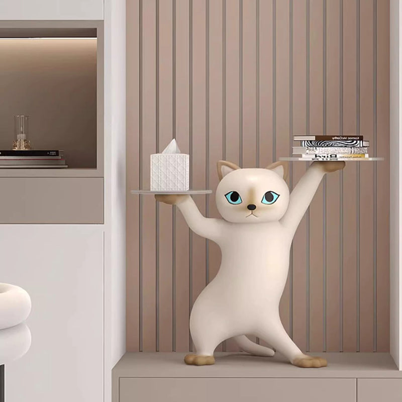 Contemporary Creative Cat Shape Glass Resin Side Table 1-Tier For Living Room