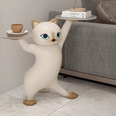 Contemporary Creative Cat Shape Glass Resin Side Table 1-Tier For Living Room