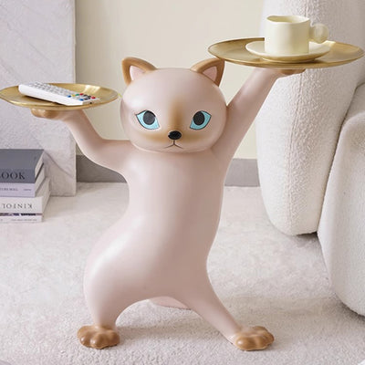 Contemporary Creative Cat Shape Glass Resin Side Table 1-Tier For Living Room