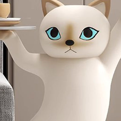 Contemporary Creative Cat Shape Glass Resin Side Table 1-Tier For Living Room