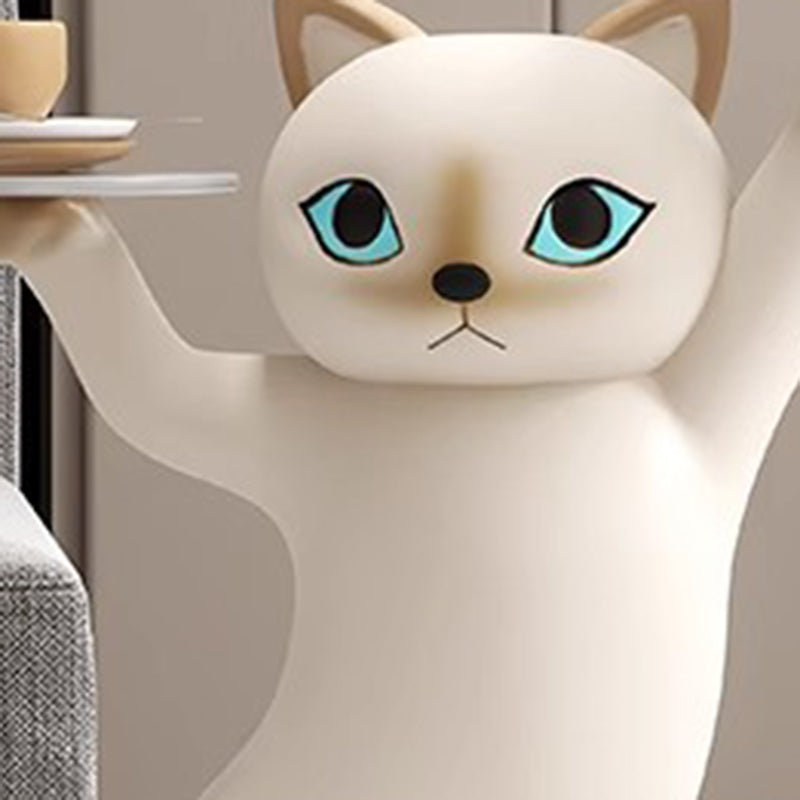 Contemporary Creative Cat Shape Glass Resin Side Table 1-Tier For Living Room