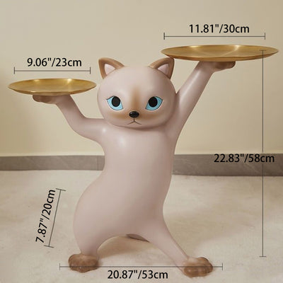 Contemporary Creative Cat Shape Glass Resin Side Table 1-Tier For Living Room