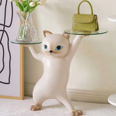 Contemporary Creative Cat Shape Glass Resin Side Table 1-Tier For Living Room