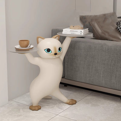 Contemporary Creative Cat Shape Glass Resin Side Table 1-Tier For Living Room