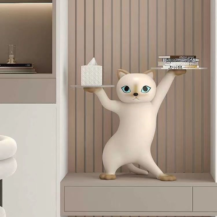 Contemporary Creative Cat Shape Glass Resin Side Table 1-Tier For Living Room