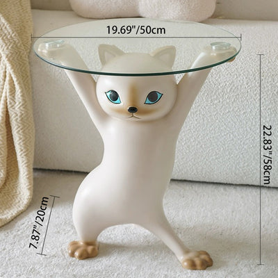 Contemporary Creative Cat Shape Glass Resin Side Table 1-Tier For Living Room