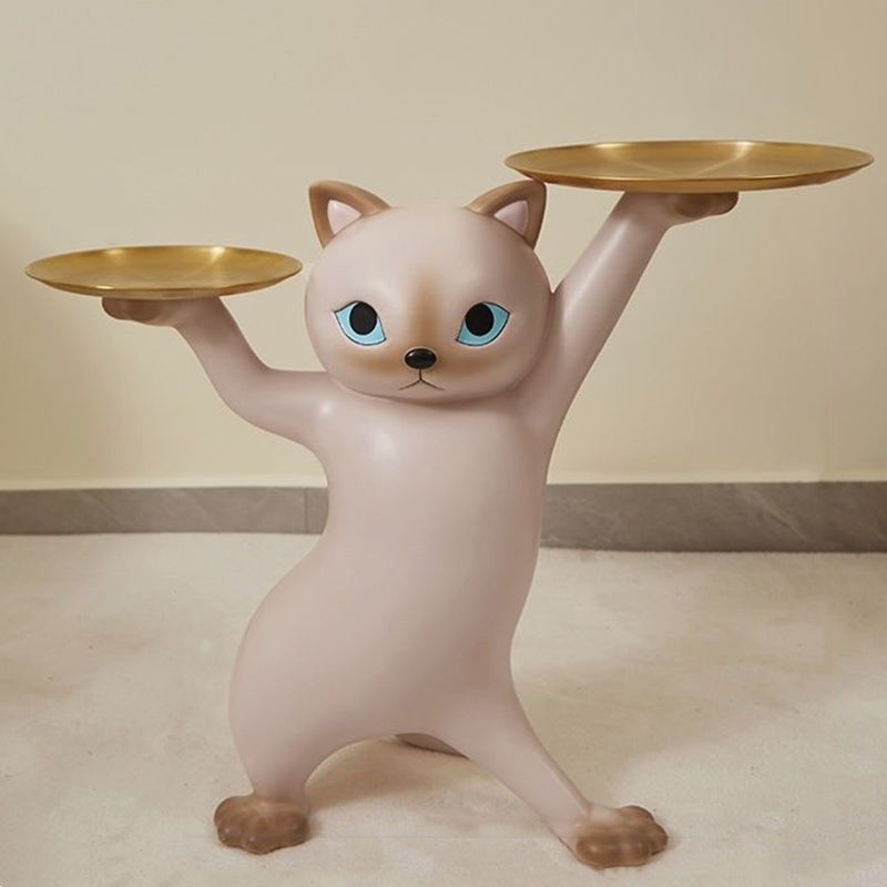 Contemporary Creative Cat Shape Glass Resin Side Table 1-Tier For Living Room