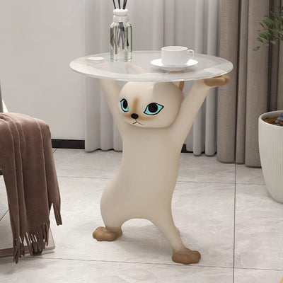 Contemporary Creative Cat Shape Glass Resin Side Table 1-Tier For Living Room