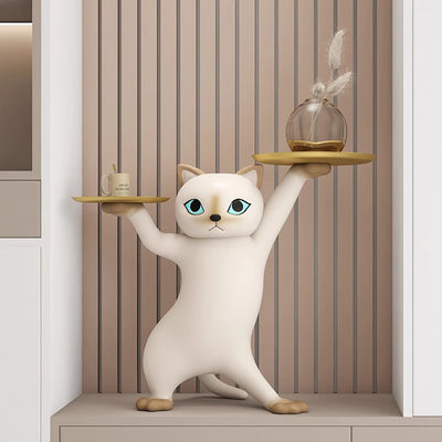 Contemporary Creative Cat Shape Glass Resin Side Table 1-Tier For Living Room