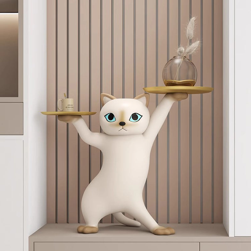 Contemporary Creative Cat Shape Glass Resin Side Table 1-Tier For Living Room