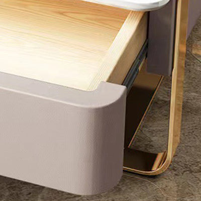 Contemporary Scandinavian Rectangular Glass Sintered Stone Solid Wood Multi-layer Board Stainless Steel Faux Leather Velvet Nightstand 1-Drawer For Bedroom