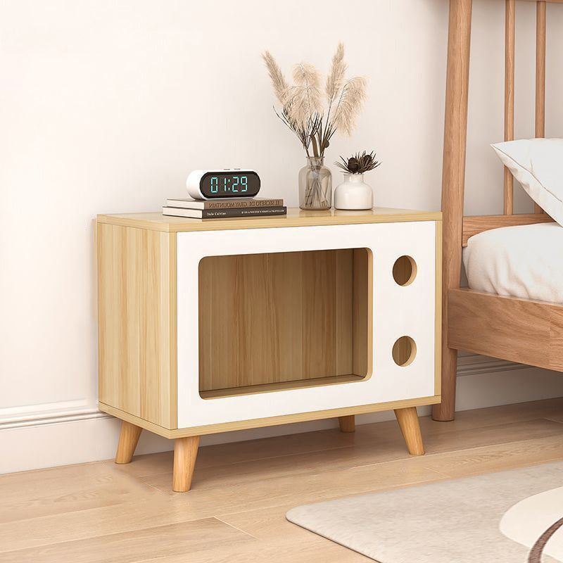 Contemporary Creative TV Shape MDF Solid Wood Nightstand 1-Tier For Bedroom