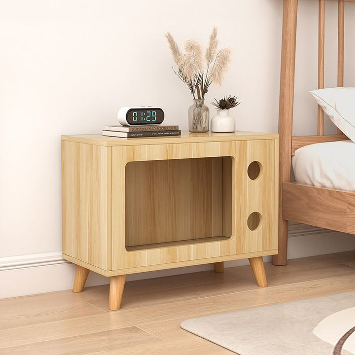 Table de chevet moderne et créative en MDF et bois massif, forme TV, 1 niveau pour chambre à coucher 