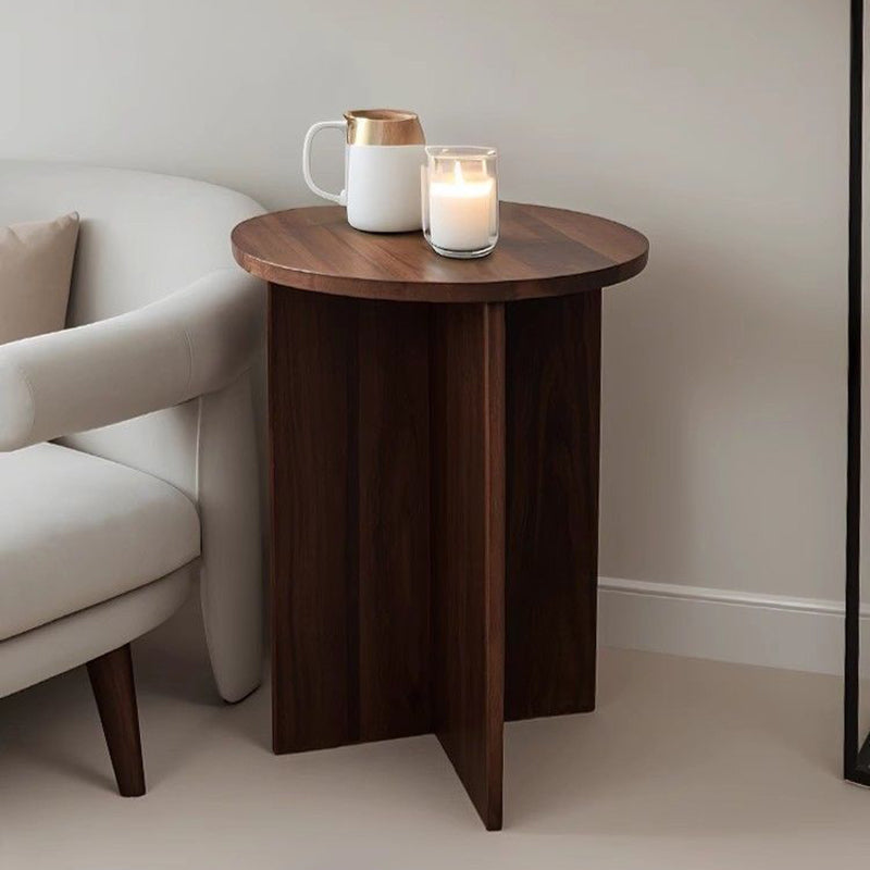 Contemporary Simplicity Round Solid Wood Compressed Particle Board Side Table 1-Tier For Living Room