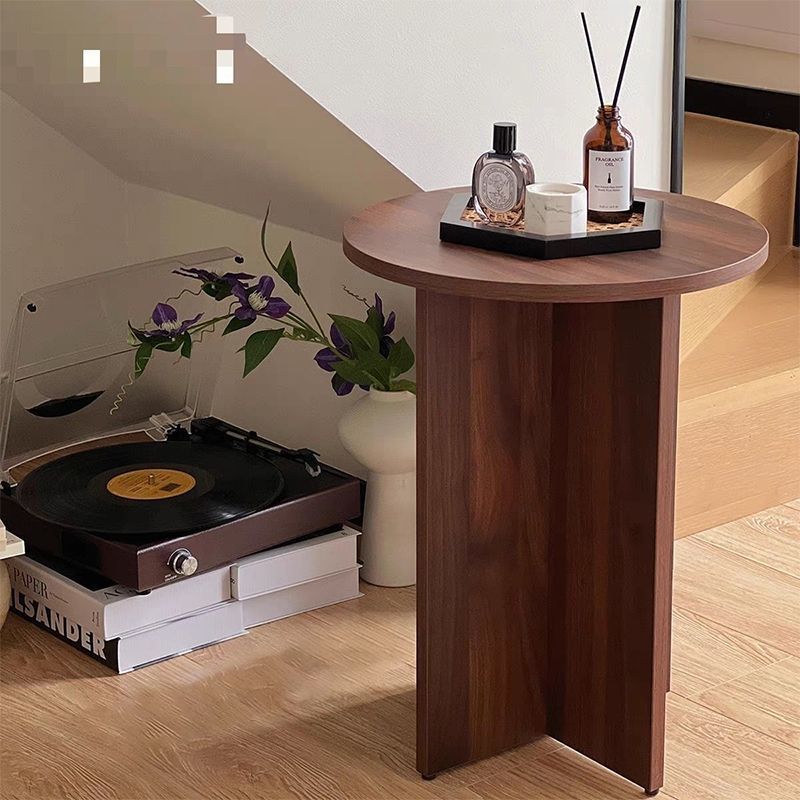 Contemporary Simplicity Round Solid Wood Compressed Particle Board Side Table 1-Tier For Living Room