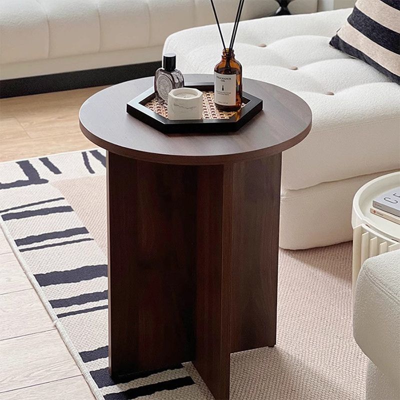 Contemporary Simplicity Round Solid Wood Compressed Particle Board Side Table 1-Tier For Living Room