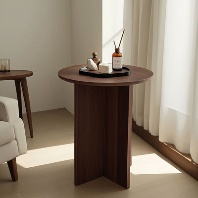 Contemporary Simplicity Round Solid Wood Compressed Particle Board Side Table 1-Tier For Living Room