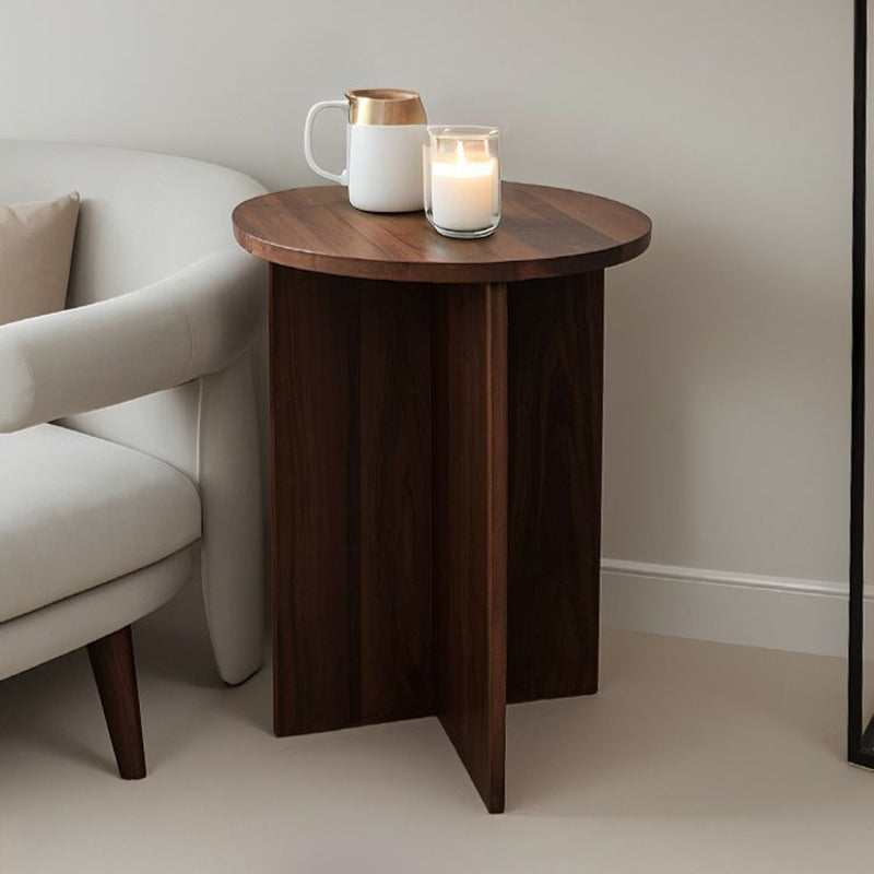 Contemporary Simplicity Round Solid Wood Compressed Particle Board Side Table 1-Tier For Living Room
