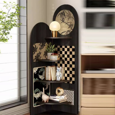 Traditional Chinese Double-Arched Shape MDF Corner Shelf Unit 4-Tier For Living Room