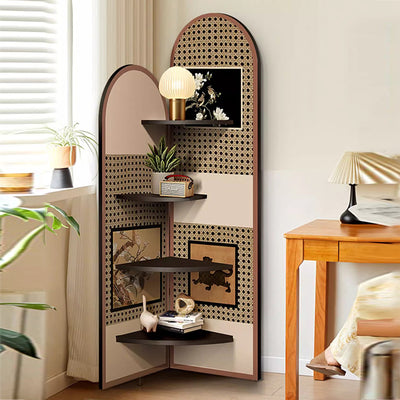 Traditional Chinese Double-Arched Shape MDF Corner Shelf Unit 4-Tier For Living Room