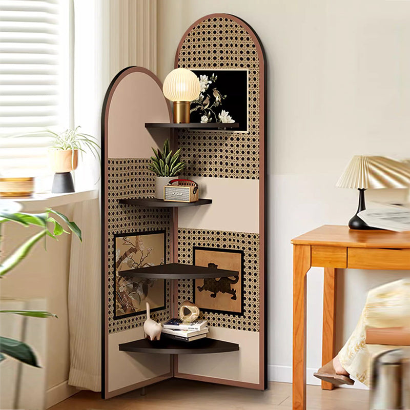 Traditional Chinese Double-Arched Shape MDF Corner Shelf Unit 4-Tier For Living Room