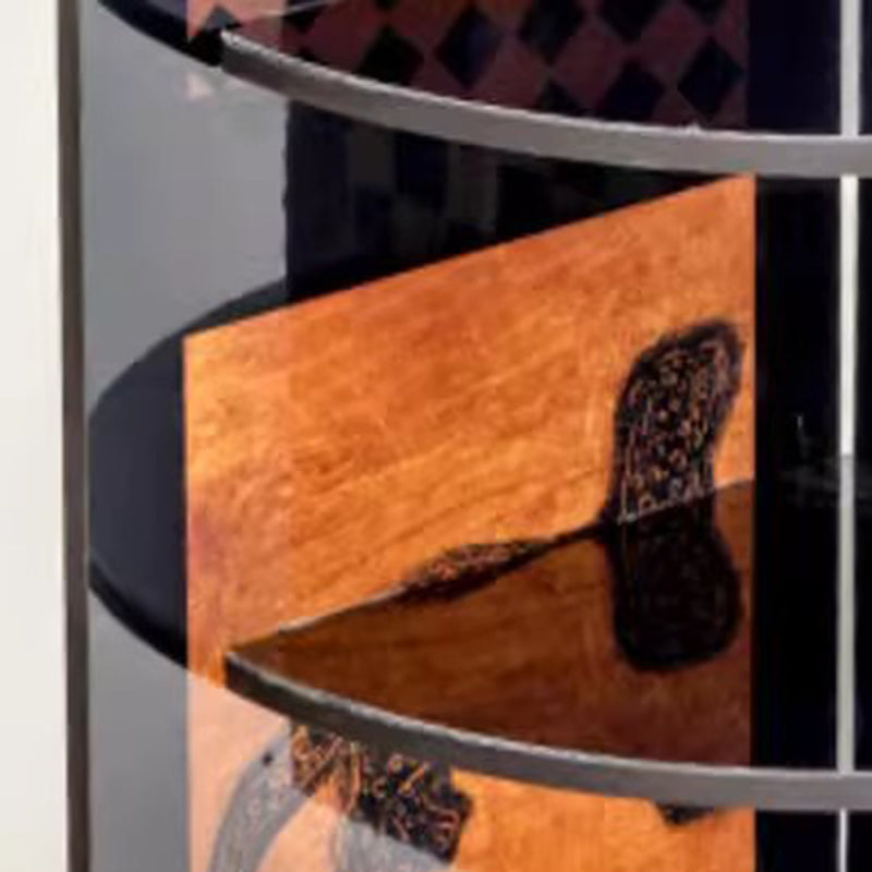 Estantería de Esquina de MDF de Forma de Doble Arco Chino Tradicional de 4 Niveles para Sala de Estar 