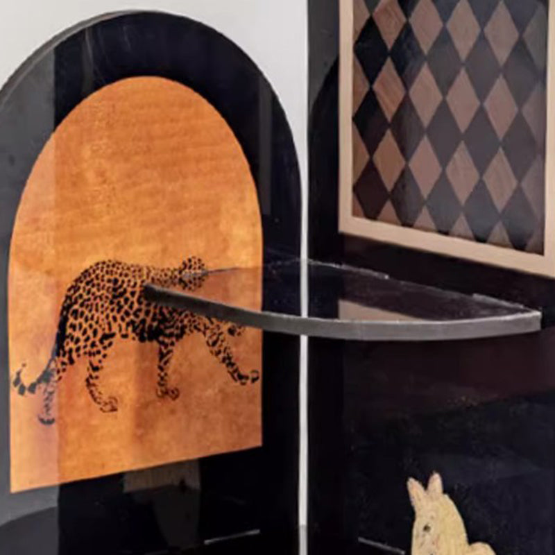 Estantería de Esquina de MDF de Forma de Doble Arco Chino Tradicional de 4 Niveles para Sala de Estar 