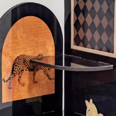 Traditional Chinese Double-Arched Shape MDF Corner Shelf Unit 4-Tier For Living Room