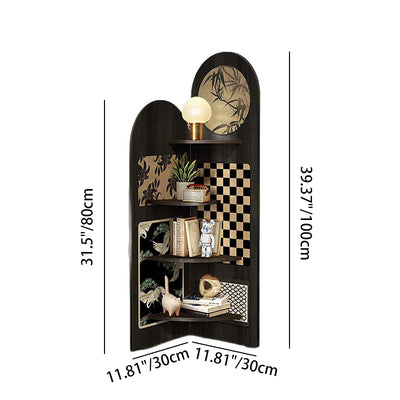 Traditional Chinese Double-Arched Shape MDF Corner Shelf Unit 4-Tier For Living Room