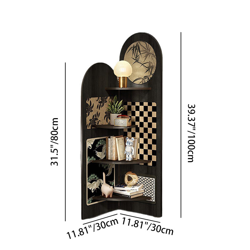 Traditional Chinese Double-Arched Shape MDF Corner Shelf Unit 4-Tier For Living Room