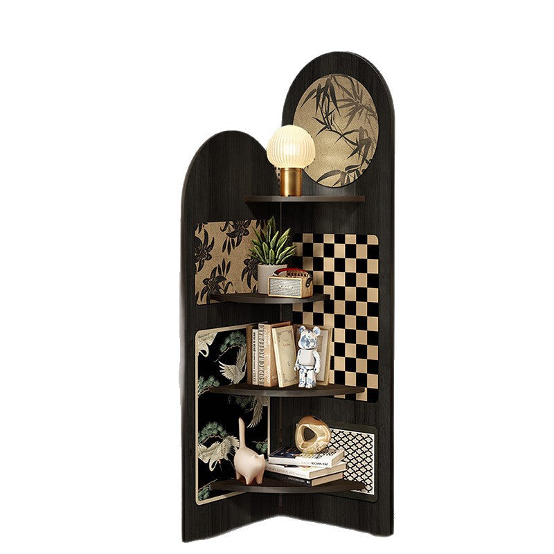 Traditional Chinese Double-Arched Shape MDF Corner Shelf Unit 4-Tier For Living Room