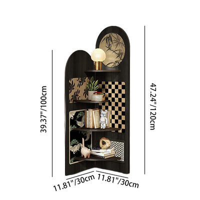 Traditional Chinese Double-Arched Shape MDF Corner Shelf Unit 4-Tier For Living Room