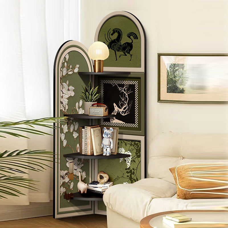 Traditional Chinese Double-Arched Shape MDF Corner Shelf Unit 4-Tier For Living Room